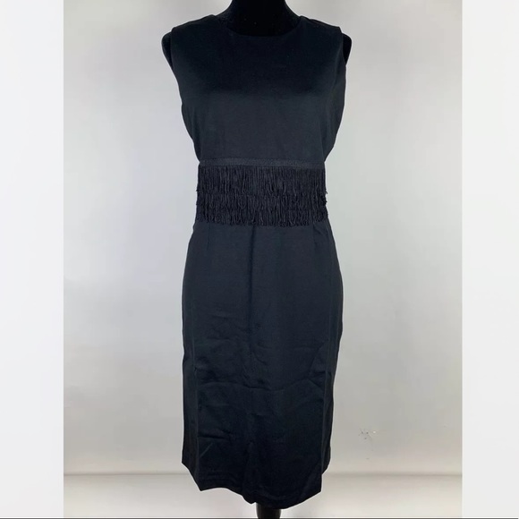 Carmen Marc Valvo NWT Fringe Black Sheath Dress 8 Rayon Nylon Spandex Lined - Picture 4 of 5